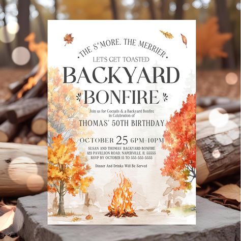 These editable backyard bonfire invitations have a fun, cozy vibe perfect for any casual gathering like birthdays, graduations, retirement parties, celebrating milestones or a fun smores party with it's laid-back yet festive aesthetic, making it ideal for a fun outdoor night with friends and family. Love! Love! Love! 🔥 VIEW THE COLLECTION: https://www.etsy.com/shop/ThePrintableOccasion?%20search_query=BF2 #fallinvitations #bonfireseason #BonfireFun #bonfirenight #Bonfire2024 #smores #smores... Fall Bonfire Party, Bonfire Party Invitations, Fall Bonfire, Autumn Birthday, Backyard Bonfire, Love Website, Bonfire Party, Birthday Invitation Template, Fall Birthday