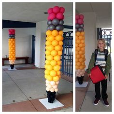 Pencil balloon display for exhibit booth Back To School Balloon Decor, School Balloons, Camarillo California, Balloons Galore, Balloon Tower, Deco Ballon, Balloon Artist, Balloon Crafts, Balloon Display