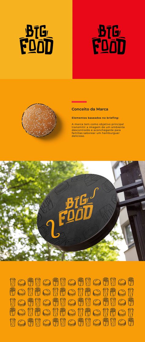 Big Food - Branding on Behance Food Logos Inspiration, Fastfood Branding Design, Visual Identity Design Branding Food, Burger Restaurant Logo Design, Modern Food Branding, Food Identity Branding, Food Business Branding, Food Identity Design, Food Company Branding