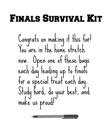 I love this gift idea, it is a perfect college care package for your student Study Kit Gift Care Packages, Exam Care Package Ideas Student, Finals Survival Kit, Exam Care Package, Boyfriend Survival Kit, Wingate University, Finals Care Package, College Gift Baskets, College Survival Kit