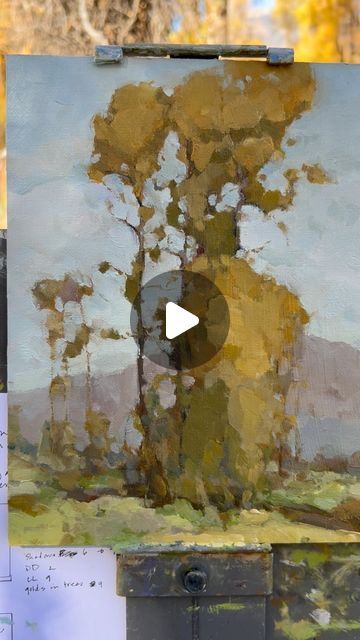 julie davis AIS, AWA, OPA on Instagram: "I'm in love with these golden trees!!!
When I got back to the house I noticed one of these could be called the angry tree lol. Anyone else see that? A minor adjustment will fix that! 🥴#juliedavisstudio #landscapepainting #oilpainting #pleinairpainting #paintingtrees #paintingthelandscape #paintingwyoming" Julie Davis, Abstract Tree Painting, Golden Tree, Plein Air Paintings, I'm In Love, Tree Painting, Im In Love, Inspiration Board, Wyoming