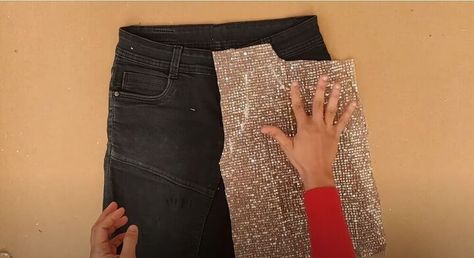 This fashion DIY tutorial is all about sequins! Check out how I created an amazing, no-sew sequin skirt. Diy Sequin Dress, Diy Sequin Skirt, How To Sew Sequins On Fabric, How To Attach Sequins To Fabric, How To Sew Sequin Fabric, Sequin Skirt Diy, Cheap Fitted Sequined T-shirt, Black Sequin Skirt, Shirt Tutorial