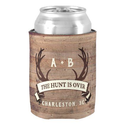 The Hunt's Over Custom Rustic Antler Wedding Favor Can Cooler Wedding Beer Coozies, Antler Wedding Decor, Rustic Antler Wedding, Bees Wedding, Boyne Mountain, Outdoor Evening Wedding, Deer Antler Wedding, Evening Wedding Invitations, Weddings 2024