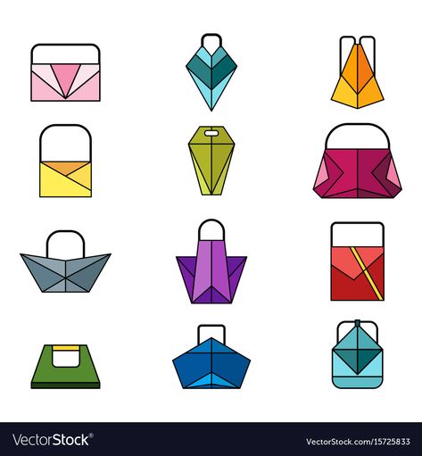 Origami Bags, Retro Futurism Fashion, Illustration Objects, Bag Origami, Origami Techniques, Paper Bag Design, Origami Bag, Diy Crafts Bookmarks, Fabric Sewing Patterns