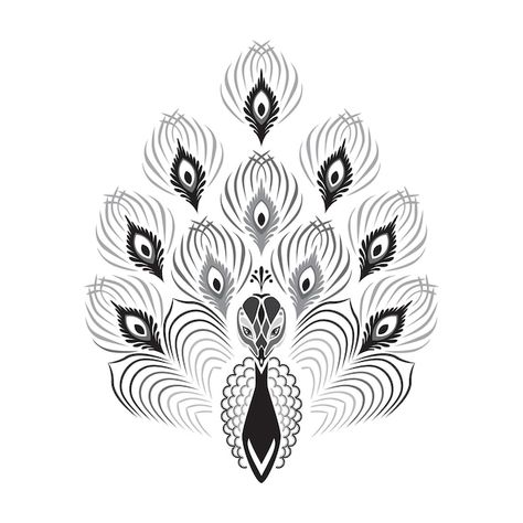 Ornamental silhouette of peacock graysca... | Premium Vector #Freepik #vector #line-illustration #tattoo-art #tatoo-design #black-white-illustration Peacock Tattoo Line Art, Peacock Drawing Tattoo, Art Deco Peacock Tattoo, Peacock Feather Tattoo Black And White, Peacock Mandala Tattoo, Peacock Line Art, Peacock Tattoo Men, Peacock Tattoo Black And White, Peacock Pattern Design