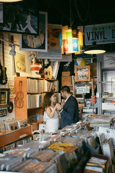 vinyl destination fort lauderdale engagement photoshoot  romatic documentary Record Store Photoshoot, Unique Couple Photoshoot, Store Photoshoot, Shelley Winters, Engagement Shots, Unique Engagement, Record Store, Engagement Shoot, Engagement Photoshoot