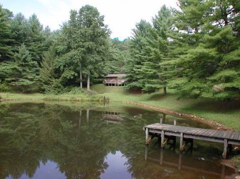 Rustic pond with dock Pond Behind House, Pond With Dock, Lake With Dock, Pond Docks, Pond Pictures, Puddle Jumping, Future Farms, Dream Life House, Duck Pond