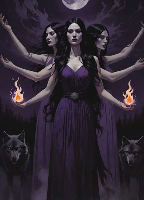 Goddess Hekate, Goddess Magick, Hecate Goddess, Witch Wallpaper, Greek Mythology Gods, Triple Moon Goddess, Greek Gods And Goddesses, Gothic Fantasy Art, Female Hero