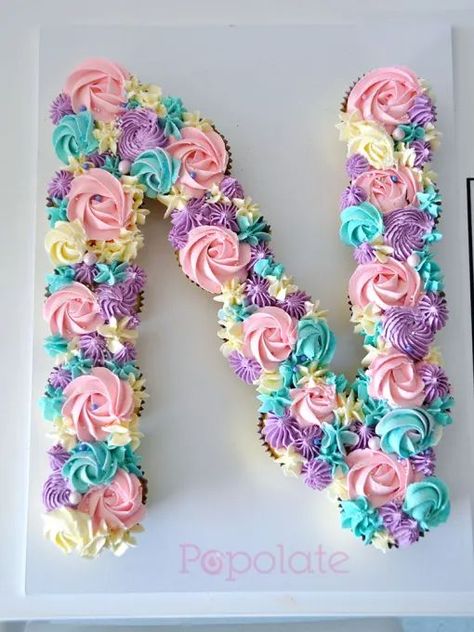 Unicorn Number Cake, Cupcake Icing Designs, Pull Apart Cupcake, Icing Designs, Alphabet Cake, Pull Apart Cupcake Cake, Pull Apart Cake, Icing Decorations, Cake Pulls