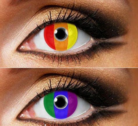 Rainbow Eye Contacts, Yellow Cat Eye Contacts, Contact Lens Solution, Gay Flag, Valentines Makeup, Flag Photo, Sfx Makeup, Contact Lenses Colored, Stunning Eyes