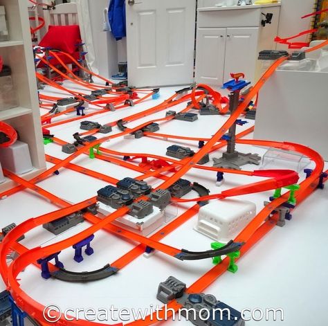 Create With Mom: Win Hot Wheels® Prize Pack and about the Ultimate ... Hotwheel Track Ideas, Hot Wheels City Ideas, Hotwheels Track Storage, Hotwheels Track Ideas, Hot Wheels Track Ideas, Hot Wheels Track Storage, Hot Wheels Track Diy, Hot Wheels Bedroom, Hot Wheels Tracks