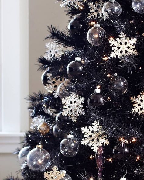 35 Black Christmas Tree Ideas 'coz everything else is just Background Noise - Hike n Dip Black Xmas Tree, Black Christmas Tree Decorations, Black Christmas Decorations, Black Christmas Tree, Black White Christmas, Dark Christmas, Black Christmas Trees, Purple Christmas, White Christmas Decor