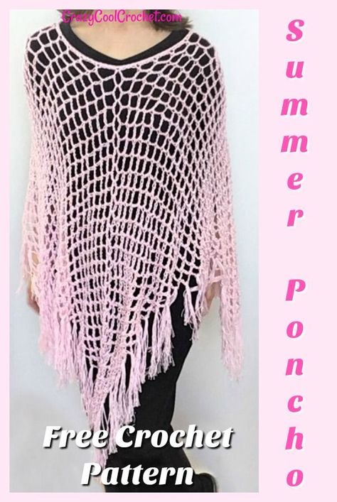 FREE PATTERN and VIDEO tutorial for this EASY crochet summer poncho! #freecrochetpatterns #crochetsummerponcho #crochetponcho #easycrochetpatterns #crazycoolcrochet #crochetpatternsfree Crochet Summer Poncho, Crochet Shaw, Summer Poncho, Cool Crochet, Mesh Stitch, Lace Poncho, Beach Crochet, Crochet Poncho Free Pattern, Tiki Mask