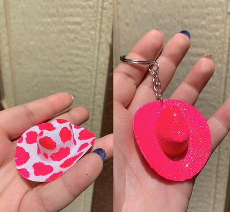 Cute keychain, car charm or earrings Everything is made to order 2 inches Cowboy Hat Charm For Car, Cowgirl Keychain, Cowgirl Keychains, Cowboy Hat Car Charm, Cowboy Keychains, Mini Cowboy Hat, Preppy Car Accessories, Market Day Ideas, Girls Keychain