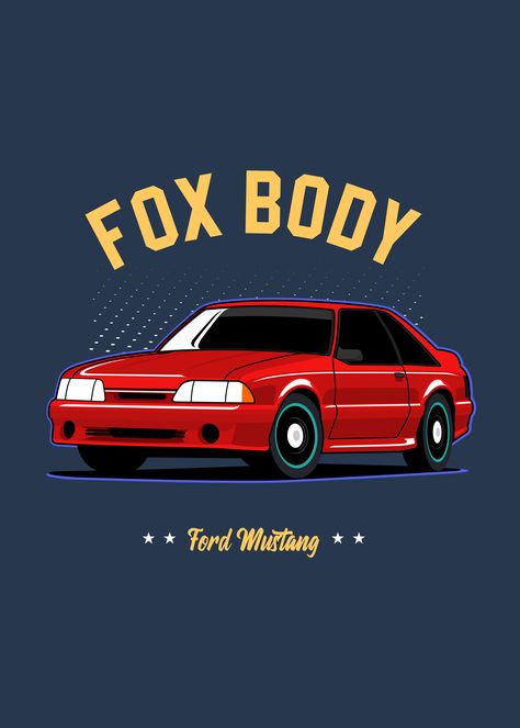 Ford Mustang Fox Body Fox Body Mustang Wallpaper, Diecast Cars Display, Foxbody Mustang, Body Outline, Fox Body Mustang, Mustang T Shirts, Car Cartoon, Ford Motor Company, American Muscle Cars