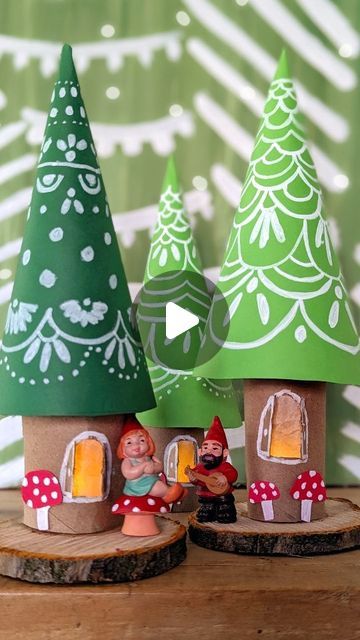 51K views · 2.1K likes | Studio Rosie on Instagram: "Cardboard Tube Christmas Tree Houses 🌲

A Christmas version of our cardboard tube mushroom houses! 

The houses are made with a toilet paper tube as the base. I cut a little window in the cardboard tube, leaving the edges attached for shutters. The roof is paper rolled into a cone. We lit these houses with a battery operated tea light to make them extra cozy!

#recycleandplay @recycleandplay #recyclemeplay @recyclemeplay #littlesplayshare #craftcreateandmake #easycrafts #funbudgetplay #invitationtocreate #kidscrafts #toddlerplayideas #cardboardcrafts #christmascrafts #diychristmas #christmasactivities #festiveplayalltheway #pretendplay" Cardboard Tube Crafts, Mushroom Houses, Christmas Art Projects, Toilet Paper Tube, Battery Operated Tea Lights, Mushroom House, Tree Houses, Toddler Play, Toilet Paper Roll