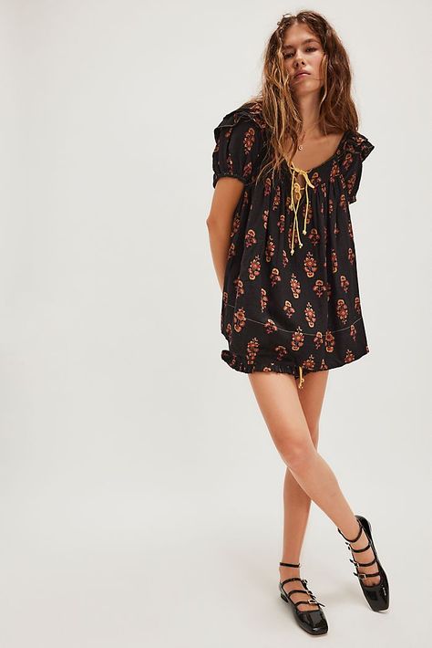 Free People Matching Set, Shorts Fit, Babydoll Style, Style Shorts, Straight Neckline, 2024 Fashion, Fall 2024, Drawstring Waistband, Co Ord