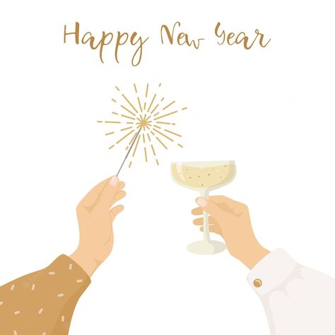 Happy New Year 2024 Illustration, New Year Illustration Design, New Years Illustration, Champagne Sparklers, Happy New Year Illustration, New Year's Greetings, New Year Graphic, New Years Card, Diy Natal