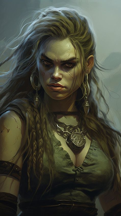 Female Half Orc Barbarian, Goblin Woman, Half Orc Female, Female Half Orc, Orc Female, Barbarian Art, Female Barbarian, Half Orc Barbarian, Shaman Woman