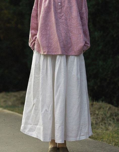 Linen Skirt Midi, Linen Long Skirt, Linen Skirts, Long Linen Skirt, Muslimah Outfit, Casual Linen Pants, Elastic Skirt, Modesty Outfits, Modest Dresses Casual