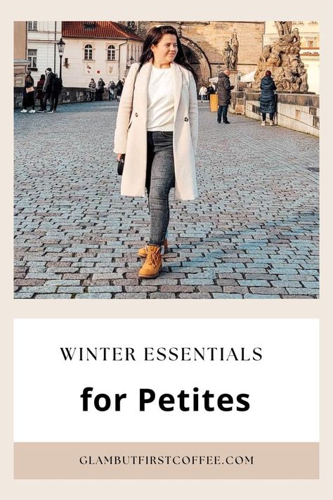 Petite woman wearing Winter wool coat, black jeans, brown boots. Winter Outfits Petite, Capsule Wardrobe For Winter, Boots For Petite Women, Petite Women Outfits, Match Outfits, Mix Match Outfits, Winter Outfits Warm, Winter And Christmas, Winter Must Haves