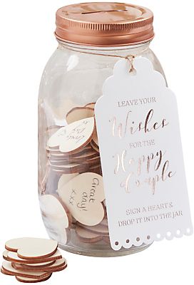 Ginger Ray Wishing Jar Wedding Guest Book - Such a good idea for a guest book! Creative Wedding Guest Books, Wishing Well Wedding, Rose Gold Wedding Decor, Ginger Ray, Babies Breath, Gold Wedding Decorations, Wedding Guest Book Alternatives, Guest Book Sign, Guest Book Alternatives