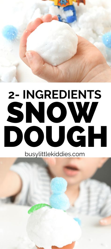 How To Make Snow Dough, Pre K Snow Activities, Snowball Painting Toddlers, Easy Snow Day Crafts For Kids, Cold Sensory Play, Pretend Snow Recipe, Snow Dough Winter Playdough, Snow Activity For Toddlers, Snow Fine Motor Activities For Toddlers