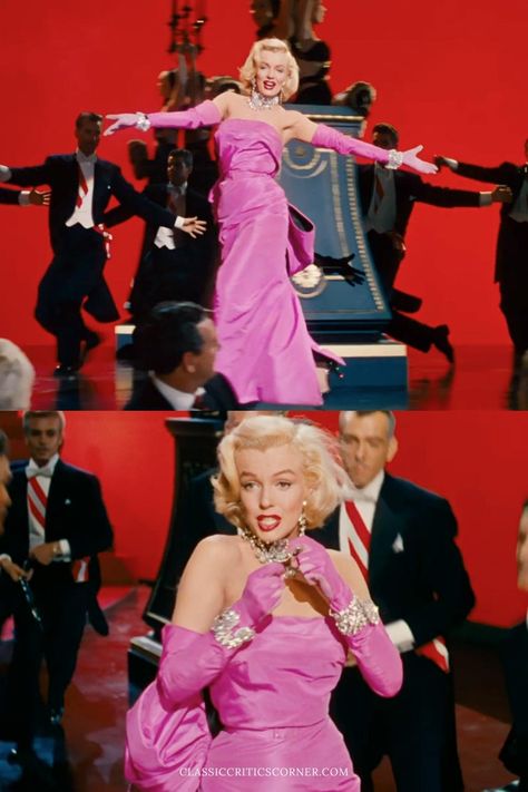 Marilyn Monroe Men Prefer Blondes, Old Hollywood Marilyn Monroe, Blondes In Movies, Gentlemen Prefer Blondes Pink Dress, Old Hollywood Costumes, Men Prefer Blondes, Old Hollywood Dress To Impress, Classic Hollywood Aesthetic, Old Hollywood Outfits