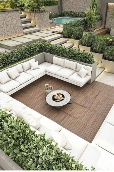 Make the most of your outdoor space with these inspiring ideas for luxurious outdoor living. From cozy fire pits to sparkling pools, this pin will help you create a breathtaking outdoor oasis that's perfect for relaxing and entertaining. Patios Design, Luxury Garden Design, Terrace Garden Design, Cozy Patio, Outdoor Living Design, Luxury Garden, Casa Exterior, Outdoor Lounge Set, Home Garden Design