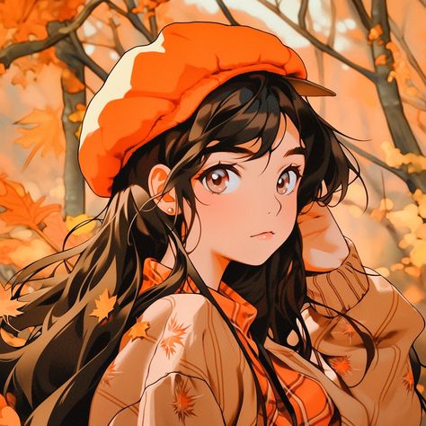 Thanksgiving Anime Pfp, Autumn Anime Pfp, Orange Profile Picture, Anime Thanksgiving, Thanksgiving Anime, Thanksgiving Pfp, Autumn Landscapes, Fall Anime, Wallpaper Iphone Love