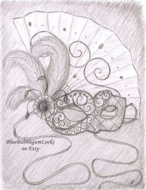 Mask Art Drawing, Canvas Sketches, Masquerade Mask Drawing, Masquerade Mask Tattoo, Object Study, Etsy Drawing, Bandana Wreath, Pencil Drawing Inspiration, Frame Tattoo