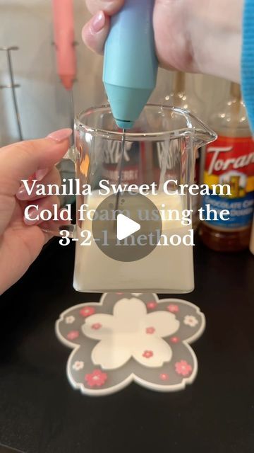 Brookelyn ☕️✨🌸 on Instagram: "How To Make Vanilla Sweet Cream Cold foam 🫶🏻🍯💗  it’s super easy!!  🍯 3 tbsp heavy whipping cream 🍯 2 tbsp milk or half n half 🍯 1 tbsp syrup of choice! (Mine are @kyyachocolate use code BROOKELYNKYYA10 for $ off)  Follow me @brookelynlikesespresso on here and TikTok for daily coffee recipes ! (Help me reach 10,000 TikTok followers this month!)  #coldfoam #coldfoamcoldbrew #coldbrew #vanillacoldfoam #coffee #coffeelovers #coffeeaddict" How To Make Cold Foam With Heavy Cream, How To Make Flavored Cold Foam, Biggby Sweet Foam Cold Brew, Coffee With Half And Half Recipe, How To Make Vanilla Cold Foam, How To Make Vanilla Sweet Cream Foam, Flavored Cold Foam Recipe, Heavy Whipping Cream Coffee Creamer, Cold Foam Without Heavy Cream