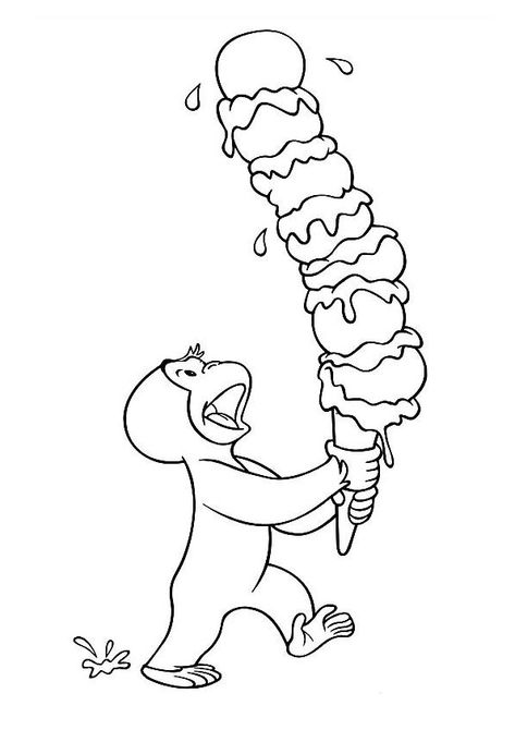 Curious George and ice Cream Coloring Page. Free Printable Curious George Coloring Pages for kids download and print. Curious George Printables, Curious George Coloring Pages, Monkey Coloring Pages, Curious George Birthday Party, Ice Cream Coloring Pages, Curious George Party, Curious George Birthday, Birthday Coloring Pages, Free Coloring Sheets