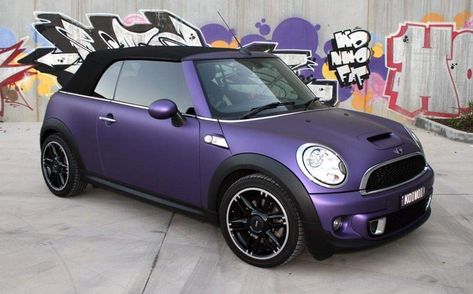 Purple Mini Cooper, Purple Cars, Mini Cooper Interior, Mini Cooper Convertible, Car Deco, Purple Car, Mini Copper, Car Wrapping, Car Wraps