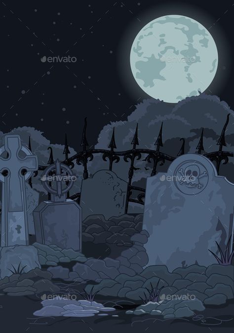 Illustration of night gothic cemetery. EPS 8 (editable), JPG (high resolution) Horror Invitation, Gothic Cemetery, Grave Halloween, Graphic Deisgn, Haunted Graveyard, Antique Architecture, Backgrounds Black, Architecture Background, Witchy Wallpaper