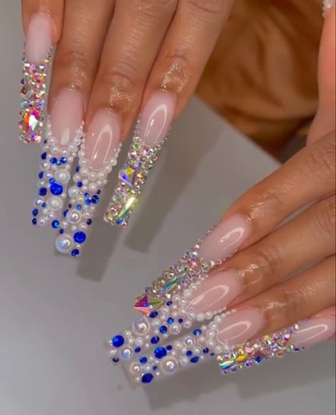 Nails With Colored Rhinestones, Stiletto Nails Designs, Long Acrylic, Nail Envy, Nail Nail, Nail Inspiration, Pretty Acrylic Nails, Long Acrylic Nails, Rhinestone Nails