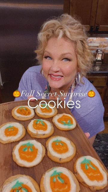 Ann Fisher on Instagram: "I mean... Is that not the cutest?  Fall secret surprise cookies🎃 1 pkg Pillsbury refrigerator sugar cookies (pumpkin or ghost) 1 pk @pillsbury chocolate chip cookies @werthersoriginalus Pumpkin Spice caramels (I bought mine at Walmart)   Smash down chocolate chip cookies, a bit, then add a half a caramel. Put a sugar cookie over the top and pat the edges down.  Cook 350 for 12 to 14 minutes or until done. (Don't over cook!)  Enjoy! Super easy for all the #Falladay events!!  Make sure to save this recipe, and share with your fall friends!   Love your face,  Anne🎃 #fallcookies #fall #fallvibes #pumkin" Pillsbury Chocolate Chip Cookies, Ghost Sugar Cookies, Surprise Cookies, Pillsbury Cookies, Pillsbury Sugar Cookies, Surprise Cookie, Cookies Pumpkin, Kids Treats, Fall Friends