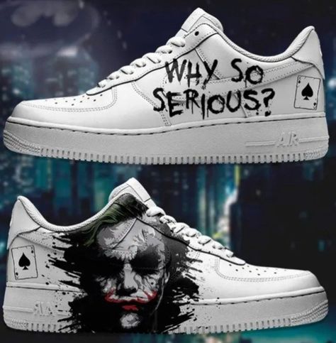 The Joker Why So Serious, Joker Why So Serious, Painted Air Force 1, White Air Force Ones, Joker Cards, White Air Forces, Joker Card, All Nike Shoes, Custom Air Force 1