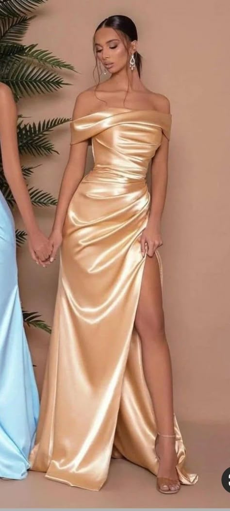 Satin Golden Dress, Vestidos Color Beige Elegantes, Glamorous Gold Satin Dress, Light Gold Satin Bridesmaid Dresses, Gold Formal Dress Long, Bridesmaid Dresses Champagne Gold Satin, Gold Dress Long Classy, Luxury Gold Satin Dress, Elegant Style, Gold Dresses Long