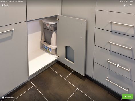 Hidden Laundry Rooms, Cat Litter Cabinet, Hiding Cat Litter Box, Utility Room Organization, Hidden Litter Boxes, Custom Laundry Room, Hidden Laundry, Laundry Design, Modern Laundry Rooms