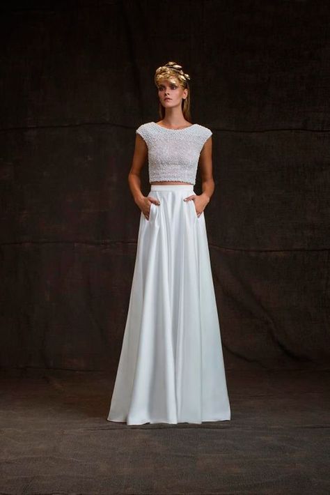 Limor Rosen wedding dress Crop Top Wedding Dress, Two Piece Wedding Dress, Wedding Dress With Pockets, 2016 Wedding Dresses, Couture Looks, Bridal Separates, Trendy Wedding Dresses, Top Wedding Dresses, Top Ideas