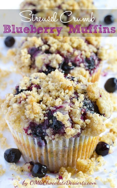 Blueberry Muffins With Streusel Crumb - OMG Chocolate Desserts Bluberry Muffins, Blueberry Crumb Muffins, Casserole Pasta, Desserts Nutella, Pasta Simple, Blueberry Streusel, Recipe Keeper, Dessert Design, Smores Dessert