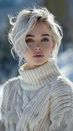 White Hair Photography, Winter Blonde Hair, Winter Portrait, Art Breeder, Winter Blonde, Valentines Bricolage, People References, Portrait References, Ombre Bob