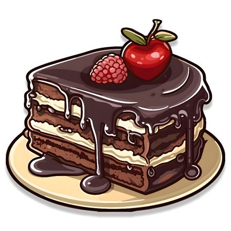 Chocolate Cake Cartoon, Cooking Stickers, Cute Cartoon Food, Cake Vector, Dessert Illustration, Cake Drawing, Kitchen Drawing, Cartoon Food, Food Doodles