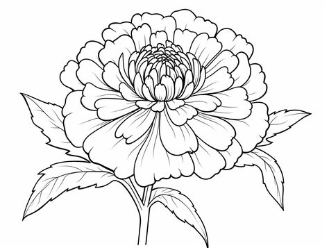 illustration of Stunning marigold flower to color Mary Gold Flower Drawing, Marigold Outline, Marigold Sketch, Marigold Drawing, Marigold And Cosmos, Drawings Of Nature, Pencil Drawings Of Nature, Bottle Paint, Flowers Coloring Pages