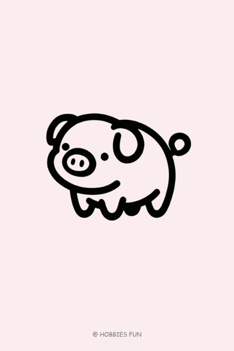 Easy Cute Things to Draw, Pig Small Things To Add To Drawings, Pig Drawing Aesthetic, Pig Doodle Easy, Cute Pig Drawing Kawaii, Pig Simple Drawing, Cute Pig Drawing Easy, Fun Doodles To Draw Easy, Cute Pigs Drawing, Cute Things To Draw Easy Simple Animals