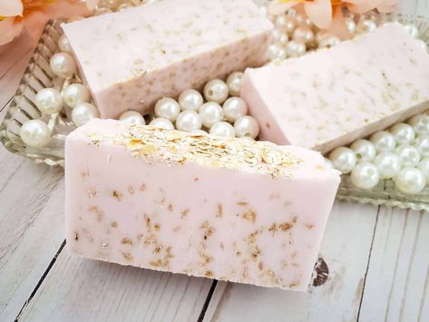 Easy Cherry Almond Oatmeal Soap Recipe [Melt And Pour] Cherry Almond Soap Recipe, Oatmeal Soap Recipe, Almond Butter Oatmeal, Vintage Essentials, Goat Milk Soap Recipe, Almond Oatmeal, Cherry Oatmeal, Almond Soap, Soap Business