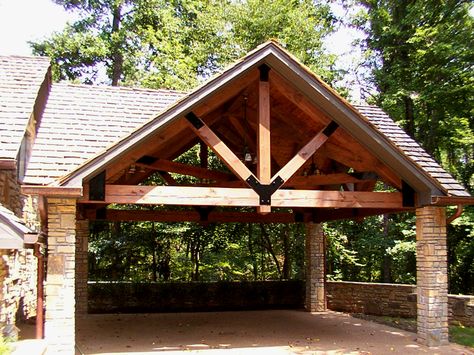 Timber framed carport Carport Addition, Covered Parking, White Pergola, Carport Plans, Porch Sitting, Carport Garage, Log Home Decorating, Carport Designs, Outdoor Pavilion