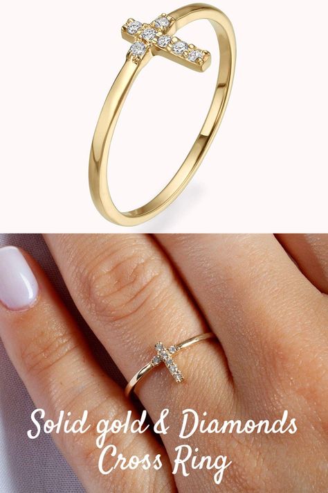 Cross Rings For Women Gold, Cross Rings For Women, Cross Engagement Ring, Official Clothes, Religious Rings, Modern Diamond Jewelry, Cross Rings, Stacked Rings, Diamond Jewelry Earrings