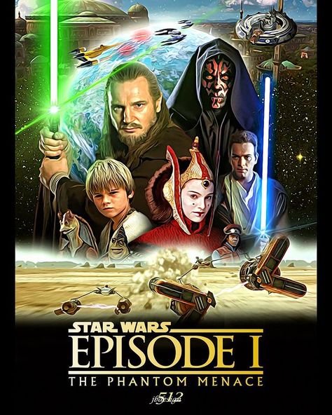 Jason Benullo on Instagram: “My movie poster for Star Wars Episode I: The Phantom Menace! This poster kicks off my plan to make a poster for all nine core @starwars…” Star Wars Sequel Trilogy, Anakin Vader, Star Wars Watch, The Rise Of Skywalker, Rise Of Skywalker, Episode Vii, Cuadros Star Wars, The Phantom Menace, Star Wars Wallpaper